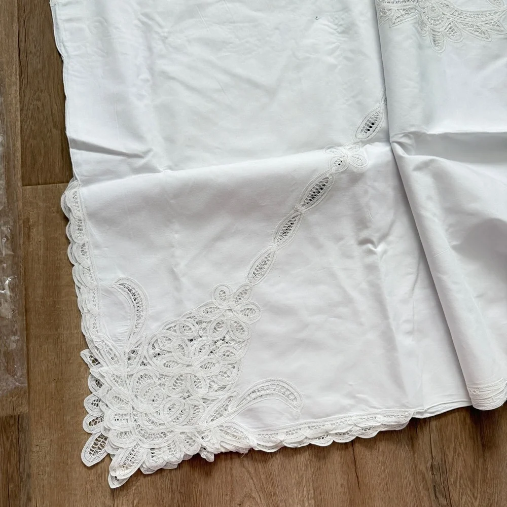 NEW Faye Handmade Battenburg Lace Tablecloth & Napkins Set Cotton White 68”x120”